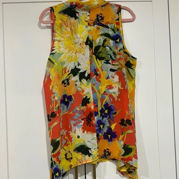 Spense Yellow and Orange Asymmetrical Sleeveless Blouse - Picture 4 of 4